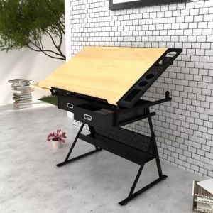 ETO Table à dessin inclinable 2 tiroirs et tabouret