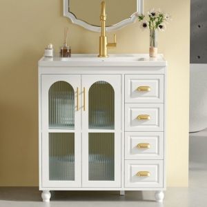 Meuble Sous Vasque Salle De Bain 80cm Blanc Avec Vasque Ceramique Meuble Bas Simple Rangement Moderne