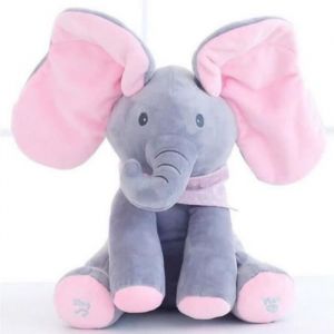 Jouet &Eacute;l&eacute;phant Chantant en Peluche Interactif - KALAVIKA - Cache Yeux - Rose et Gris