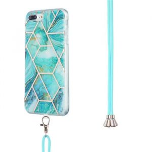 Coque iPhone 8 Plus Paillette Marbre Motif Silicone Avec Corde Ultra-fin Légère Durable Anti-Rayure Bleu
