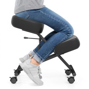 Chaise à Genoux Ergonomique - RELAX4LIFE - Hauteur 54-68CM - Roulettes Verrouillables - Correction de Posture - 46X72X68CM - Noir