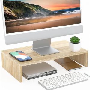 FITUEYES Réhausseur d'Écran d'Ordinateur Moniteur Stand en Bois Support de Moniteur PC et TV pour Bureau 42.5x23.5x10cm DT104201WO