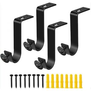 Support Tringle Rideaux 4 Pi&egrave;ces Support Mural R&eacute;glable Support pour Tringle &agrave; Rideau en M&eacute;tal Support de Rideau (Noir 28mm)