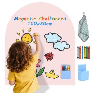 Tableau magn&eacute;tique pour Enfants Mural arqu&eacute; Autocollant avec Couleurs Pastel et craies 6 craies Un Porte-Craie magn&eacute;tique