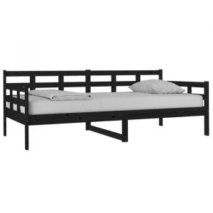 Lit banquette 2 places - Canapé/Lit de jour - multifonctionnel - noir bois de pin massif 90x190 cm CAL8498844