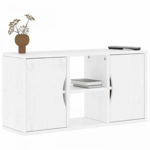 (Blanc)Meuble TV - SIGNOR - Table T&eacute;l&eacute;vision en bois ODDA blanc 79x24x40 cm bois massif pin 600570