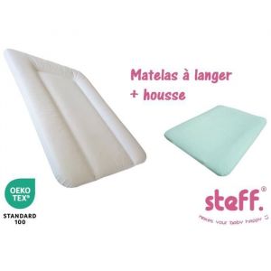 Steff - Matelas à langer blanc 50x70 cm + housse de matelas à langer vert menthe 50x70 cm - avec lOEKO TEX label standard 100