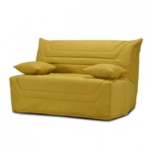 Banquette lit BZ 140x190 cm en tissu jaune et matelas 12 cm - CYRIAC Meubletmoi