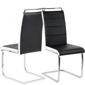 Lot de 2 Chaises Mia Noir liser&eacute; Blanches avec Dossier Haut pour salle &agrave; manger