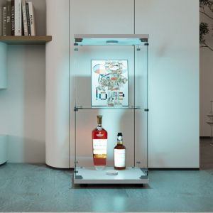 Vitrine en Verre LED Vitrine de collection Vitrine sur pied Vitrine en verre pour collection avec serrure 1 portes 2 étages