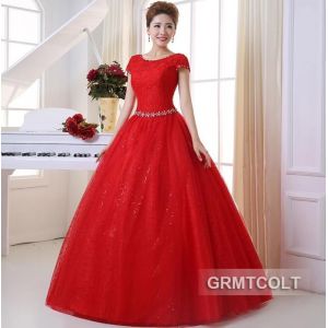 GRMTCOLT® Strass Dos Nu Dentelle Bon Marché Rouge Grande Taille Manches Courtes Robe De Mariée