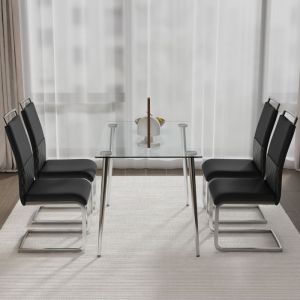 Chaise De Salle &Agrave; Manger 4 Pcs - Dossier Haut En Simili Cuir Pu Et Lin - Chaise DAppoint - Noir