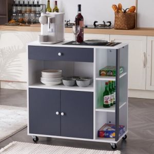 Desserte de Cuisine à Roulettes - ALIGHTUP - Gris - 2 portes et 1 tiroir - 3 étagères supplémentaires