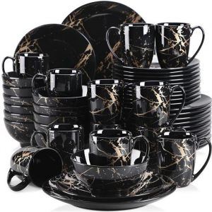 Service de Table Complet Porcelaine LOVECASA S&eacute;rie Sweet - Noir pour P&acirc;ques