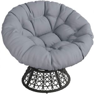 Yaheetech Chaise Papasan -Rotative &agrave; 360 avec Coussin &Eacute;pais Rotative Grand Coussin Rond en Polyrotin Noir/Gris