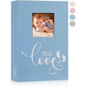 Album photo b&eacute;b&eacute; - SIGHTMARK - 300 pochettes - 10x15 cm - Bleu - Lin - 33x23x5 cm - Motifs ours cheval de Troie ballon