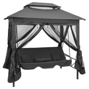 Balancelle convertible - ESTINK - Anthracite - 220x160x240 cm - Acier - 3 personnes