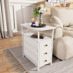 Commode chambre Commode chambre adulte Commode blanche USB- 3 Tiroirs- Prise EU- 60x30x62 cm Tiroirs En Tissu chambre ou salon