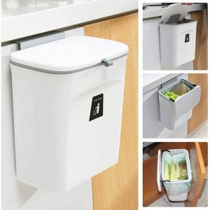 Poubelle Murale Blanche 9L - Suspendue Sous Évier Couvercle Coulissant PP Recyclable Sans Vis Grattoir Intégré
