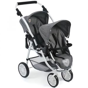 Poussette double jumeaux pour poupees poupons - 71x47x79cm - Poignee 55 a 84 cm