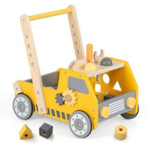 GOPLUS Trotteur pour Bébé 2-en-1 Chariot de Marche en Bois avec Activités Éducatives Vitesse Réglable Rangement Ouvert