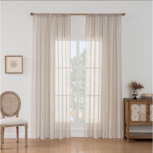 Rideaux en lin m&eacute;lang&eacute; pour ferme rayures verticales rideaux en gaze de lin boh&egrave;me filtrant la lumi&egrave;reMarron150x160cm