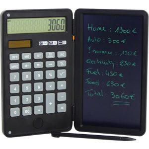 Calculatrice avec ardoise magique - Genius Ideas - &Eacute;cran 12 chiffres - Alimentation solaire - Compacte et l&eacute;g&egrave;re
