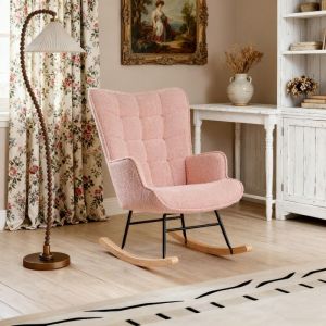 Fauteuil &agrave; Bascule Chaise &agrave; Bascule Fauteuil Allaitement Chambre Bebe Rocking Chair Chaise &agrave; bascule en Velours Teddy Rose