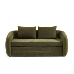 Canap&eacute; droit PAZ d&eacute;plimousse 2 places tissu chenille vert