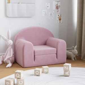 Canap&eacute;-lit pour enfants - vidaXL - Rose - Peluche douce - 52x34-90x40 cm - Housse amovible - Mousse &eacute;paisse