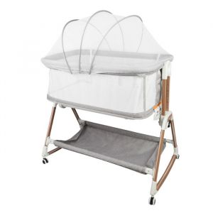 QUIIENCLEE Lit de bébé-gris -2-en-1 Bassinet pliant à roulettes-6-position réglable en hauteur-Lit de bébé-90*60*90-115cm