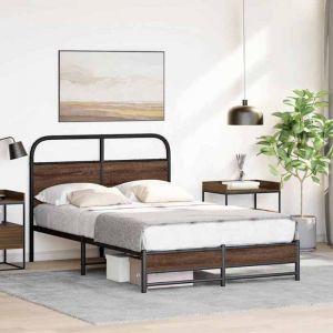 Cadre de lit sans matelas - WIENS - 140x190 cm - Ch&ecirc;ne marron - T&ecirc;te de lit incluse - Style Scandinave Moderne