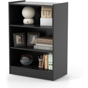 GOPLUS Meuble à Casier à 3 Niveaux-Bibliothèque avec 2 Étagères Réglables-Dispositif Anti-Basculement Inclus-50x30x75 CM Noir