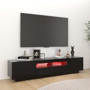 Meuble TV KIMISS Noir 180x35x40 cm avec lumières LED - Design Contemporain - Laqué