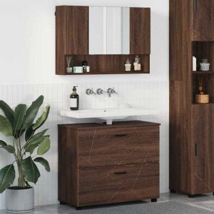 Black Month Mobilier de salle de bain 2 pcs - BURKE - Armoire/Colonne de bain - Ch&ecirc;ne marron LL1082