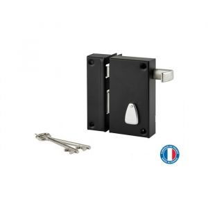 THIRARD - Serrure verticale en applique 6 gorges à tirage pour entrée gauche axe 45mm carré 7mm 75x130mm noir 2 clés -