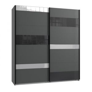 Armoire meuble de rangement coloris graphite rechampis et verre coloris noir -&nbsp;Longueur 180 x Hauteur 210 x Profondeur 65 cm