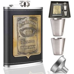 Flasque Alcool Acier Inoxydable avec 2 Tasses et 1 Entonnoir 8Oz Flasque de Poche Portable Flasque de Whisky pour Voyage