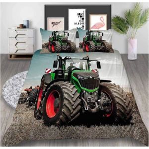 Parure de lit - MOUTON MAISON DECO - Voiture tracteur - Noir vert rouge - Microfibre - 220x240 cm