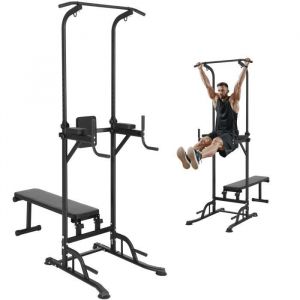 Chaise romaine - VEVOR - Barre de Traction Hauteur Réglable 10 Niveaux avec Banc 765 x 1 780 x 2 300 mm noire charge maximale 440 lb