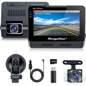 Dashcam Voiture Avant Arrière et avec Carte SD 64G1080P FHD 43Caméra Embarquée Voiture avec Grand Angle 170°G-Capteur Mode