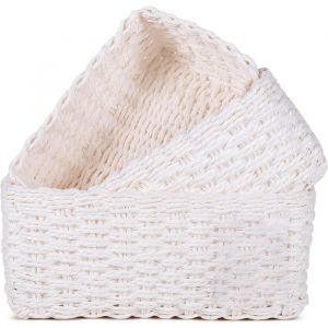 Set de 3 Panier Rangement Paniers Et Bo&icirc;Tes de Rangement Osier en Corde &agrave; Papier Tiss&eacute;E Recyclable，Panier de Rangement (Blanc)