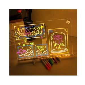 Tableau &agrave; message LED avec 7 couleurs de stylo/support tableau acrylique effa&ccedil;able &agrave; sec bloc-mots lumineux pour Multicolore MEMO