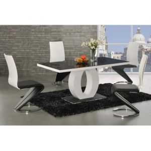 Table à manger TWIST - 6 couverts - MDF laqué & Verre trempé - Noir & Blanc