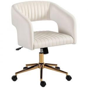 Chaise de bureau roulante avec revêtement en Samtoptik chaise de bureau réglable en hauteur fonction basculante crème blanche