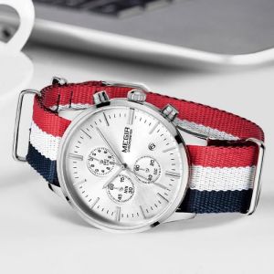 MEGIR montre homme mode Sport montres à Quartz bracelet en toile chronographe hommes montre-bracelet