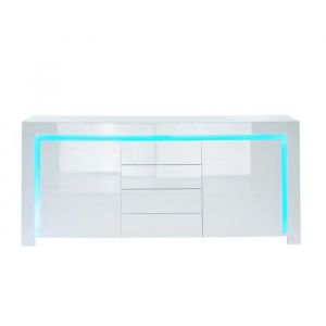 Buffet à LED - BAÏTA - Gamme SUZANE - Laqué blanc brillant  - L 170 x P 40 x H 75 cm