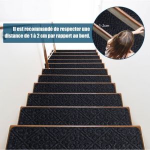 COSTWAY 15 Pcs Marchettes dEscalier 20 x 76 CM en Tissu Polyester Tapis dEscalier Autocollant Antidérapant Gris