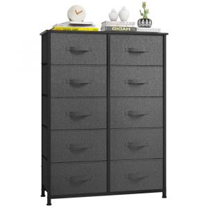 YITAHOME Commode 10 Tiroirs en Tissu Commode Chambre Meuble de RangementTour en TissuCadre Acier Robuste Gris foncé