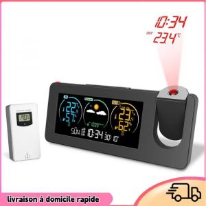 Dilwe Horloge m&eacute;t&eacute;o &agrave; projection FJ3538 nouvelle horloge de projection &eacute;lectronique Station m&eacute;t&eacute;o piscine pluviometre Noir